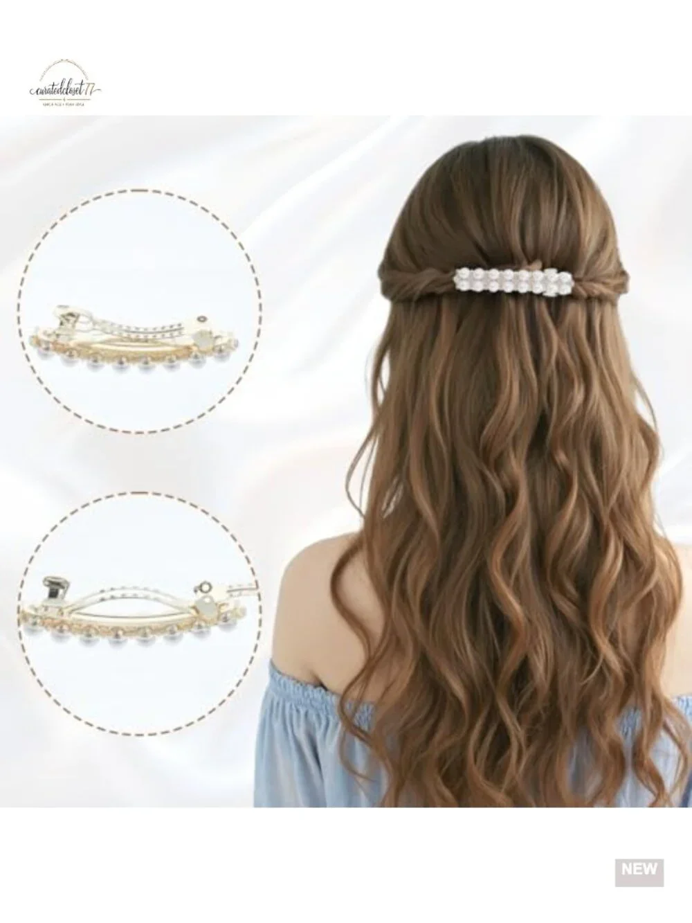 2 Pcs Pearl Barrettes, Elegant French Barrette Hair Clips with Rhinestones,